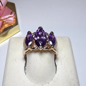 Estate 3.50cttw Triple Marquise Purple CZ's 925/14 Kt YG S-9 Bold Ring #16434